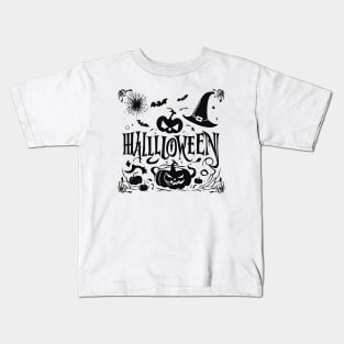 Happy Halloween typography poster with handwritten calligraphy text illustration Kids T-Shirt